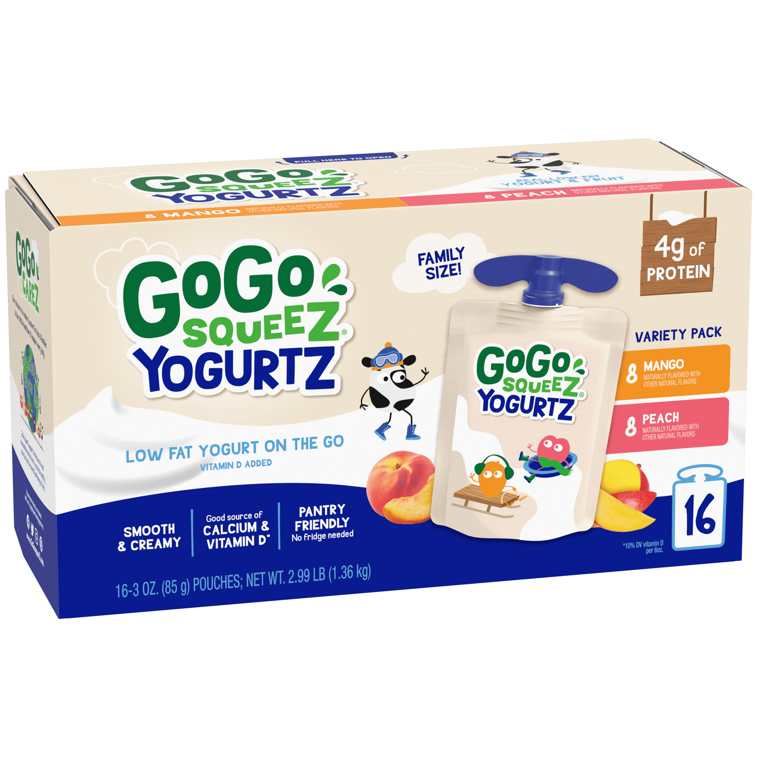 Gogo Squeez Pouches Yogurtz Mango & Peach 16 Pack Variety Pack Box