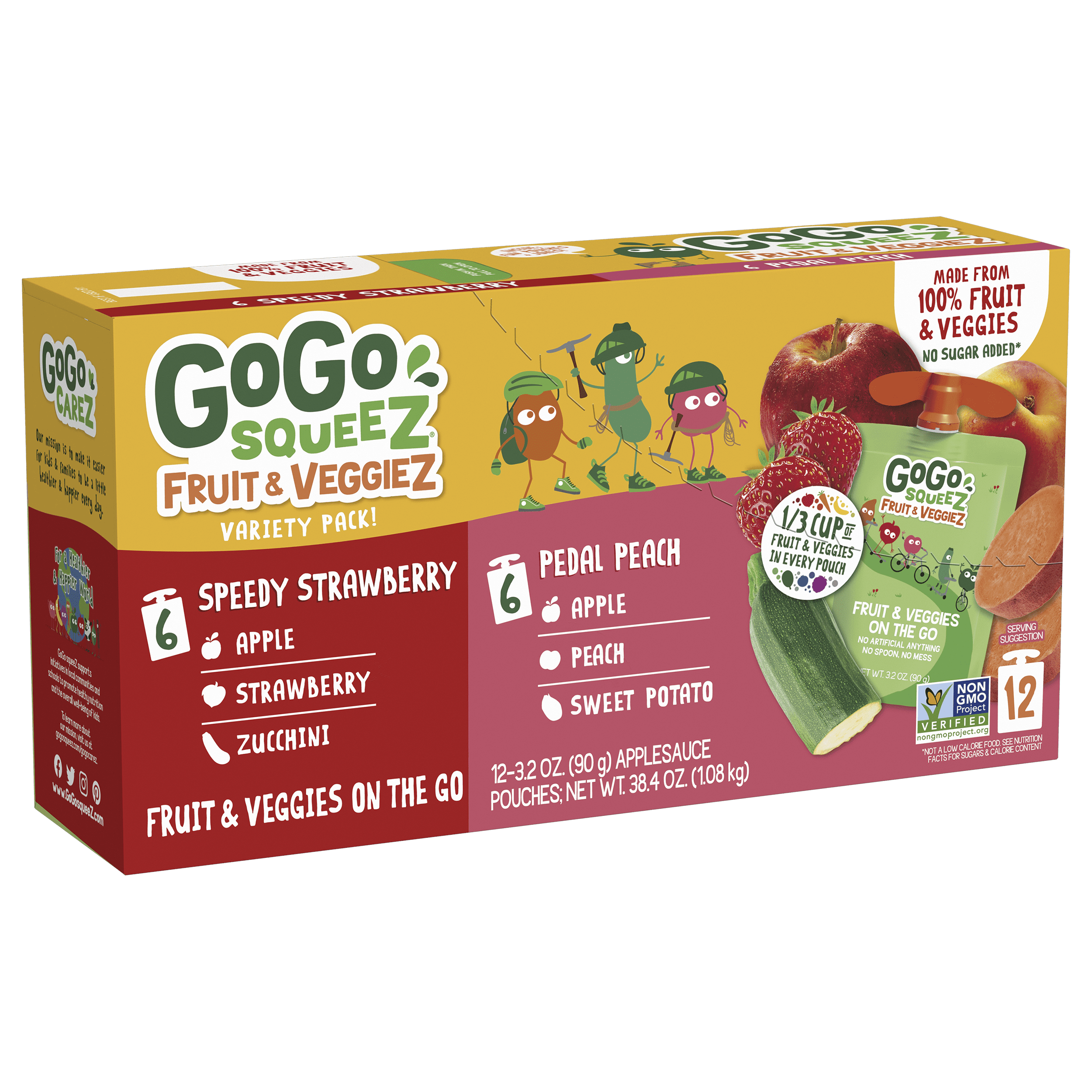 Gogo Squeez Pouches fruit & veggieZ Speedy Strawberry & Pedal Peach 12 pack Variety Pack Box