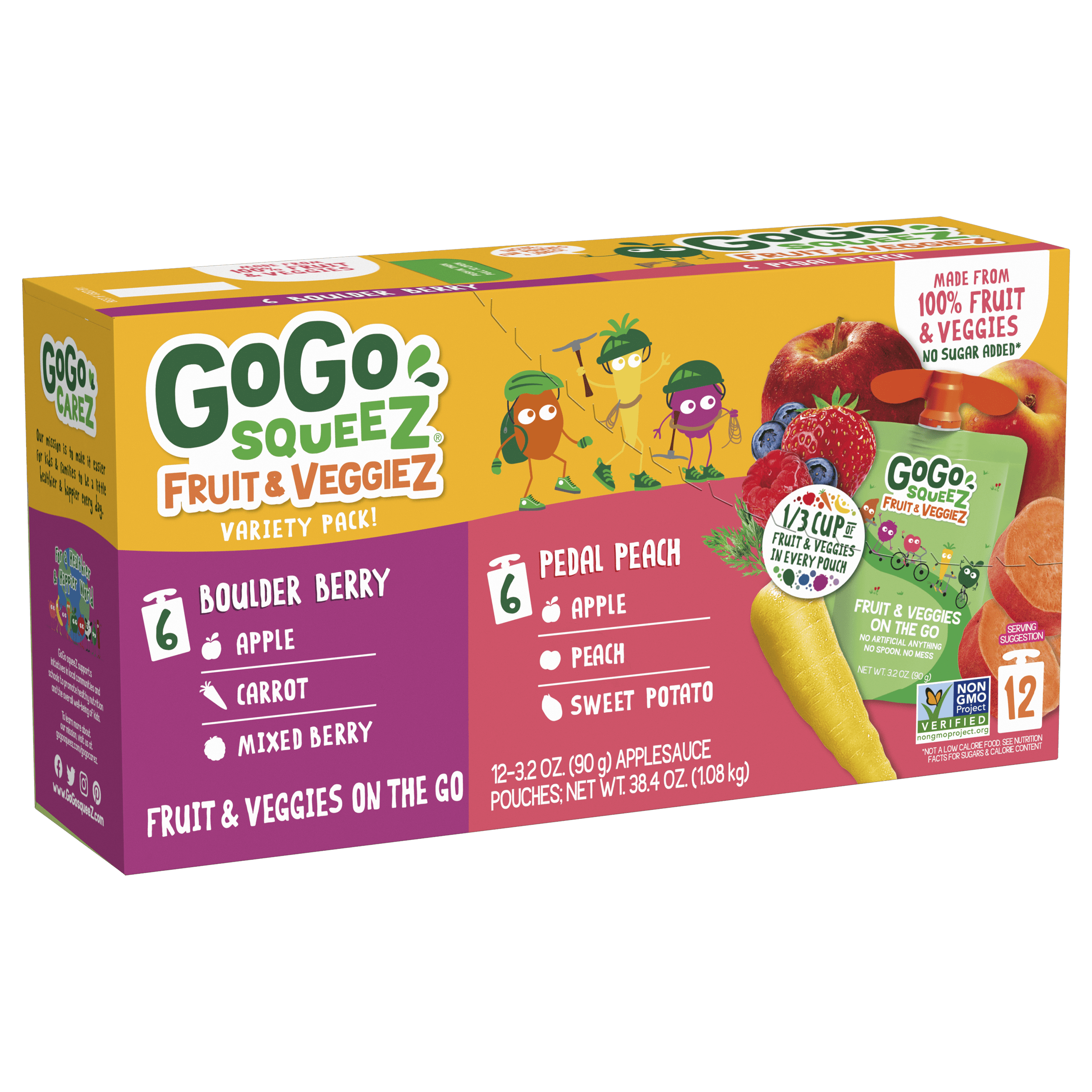 Gogo Squeez Pouches fruit & veggieZ Boulder Berry & Pedal Peach 12 pack Variety Pack Box