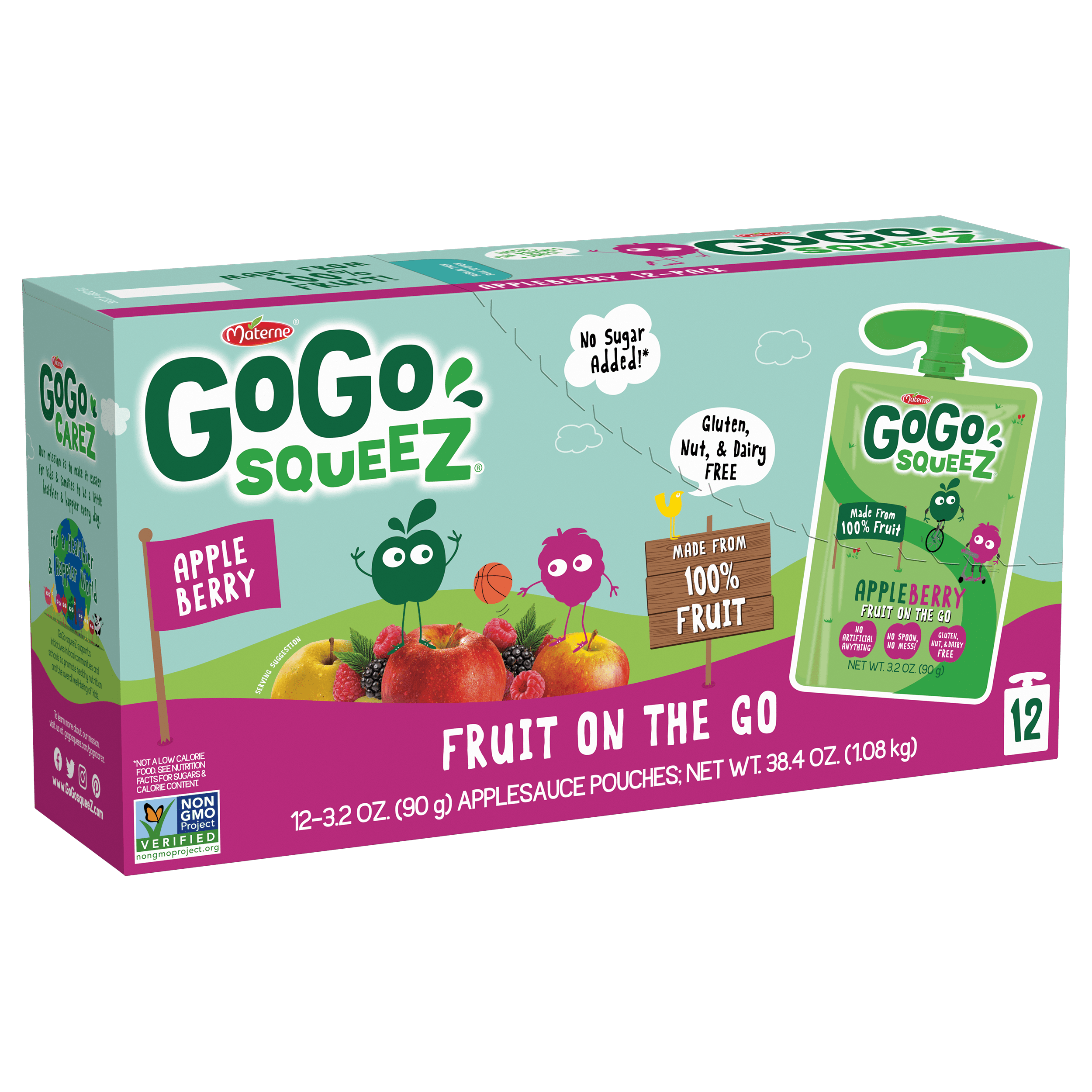 Gogo Squeez Pouches Fruit Blend Snack Apple Berry 12 pack Product Box