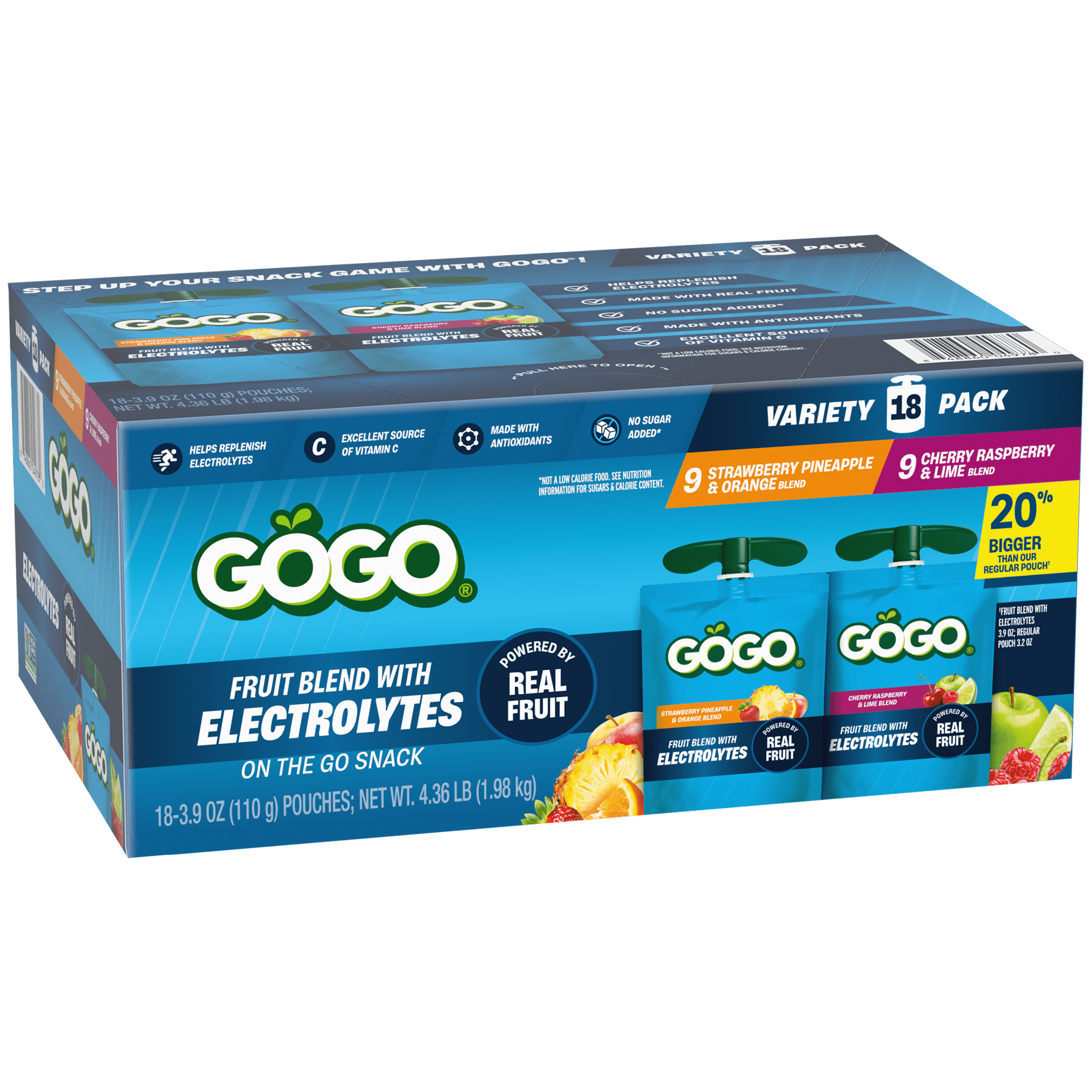 GOGO® Electrolytes Variety Pack - Strawberry Pineapple & Orange, Cherry Raspberry & Lime 18 Pack