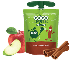 GoGo Squeez FruitZ Apple Cinnamon Applesauce Pouch with new logo