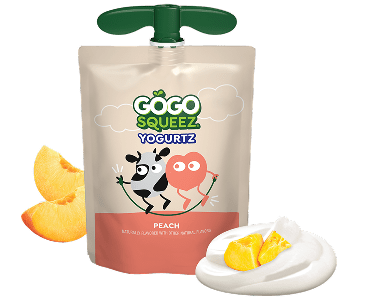 GoGo Squeez YogurtZ Peach Flavored Pouch with new logo