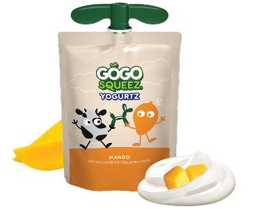 GoGo SqueeZ YogurtZ Mango Flavor Pouch with new logo