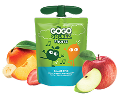 GoGo Squeez FruitZ Gimme Five Applesauce Pouch with new logo