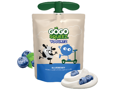 GoGo SqueeZ YogurtZ Blueberry Flavor Pouch with new logo