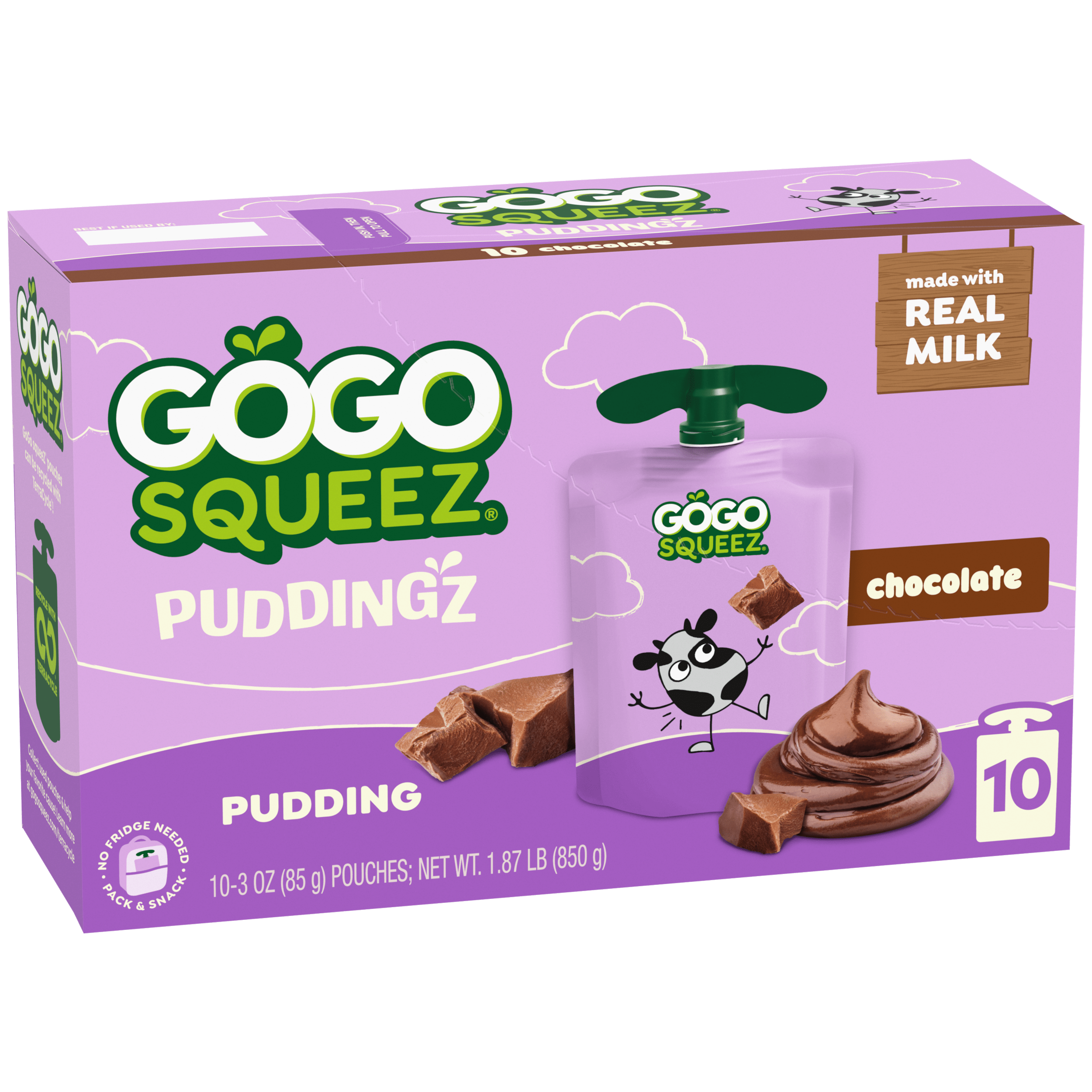 GoGo Squeez PuddingZ Chocolate Pudding Pouches 10 count product box