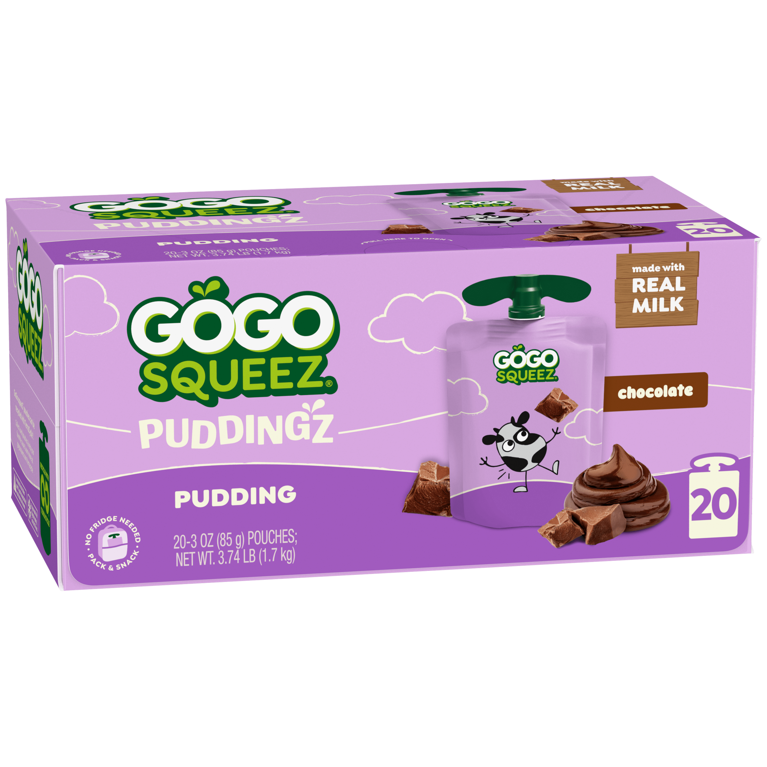GoGo Squeez PuddingZ Chocolate Pudding Pouches 20 count product box