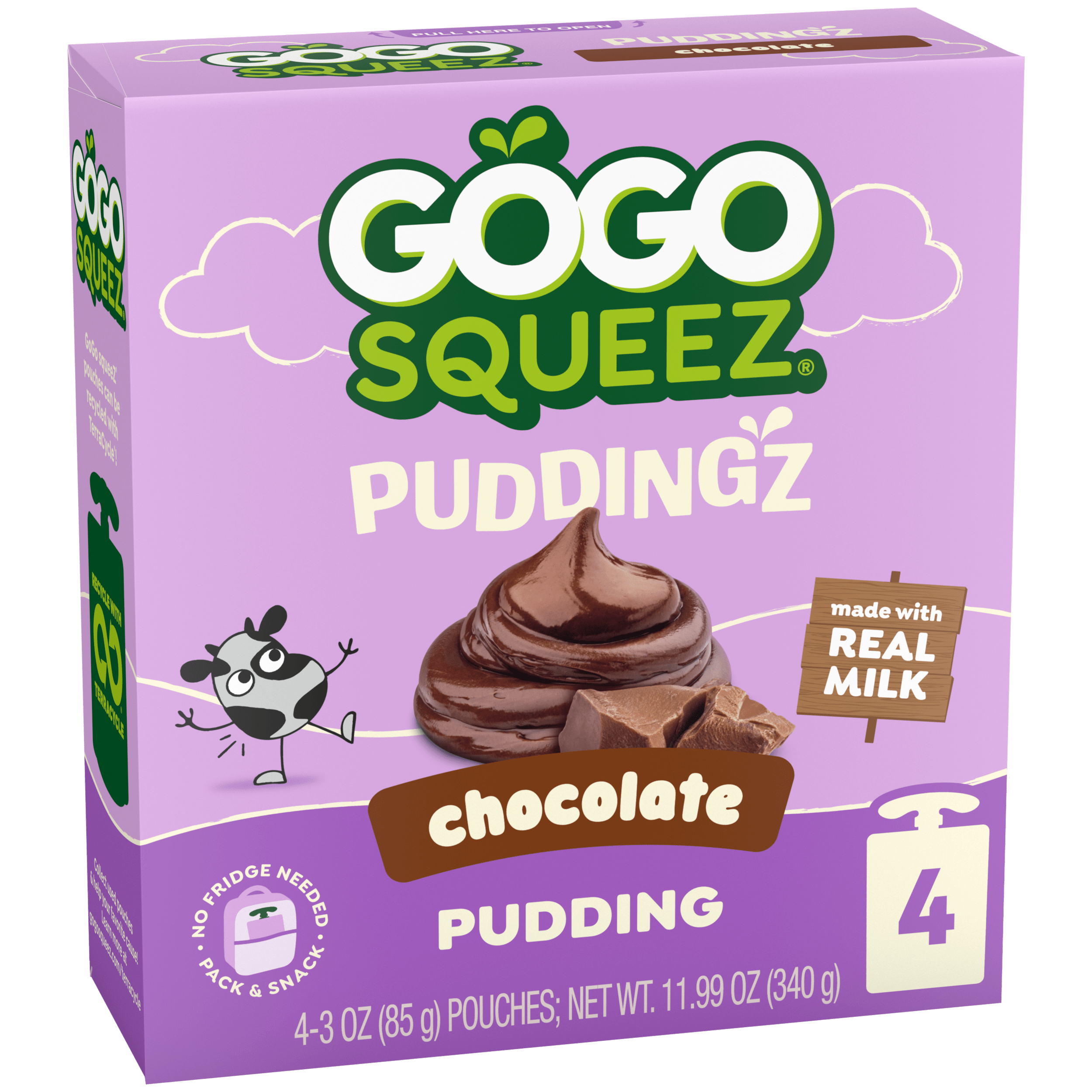 GoGo Squeez PuddingZ Chocolate Pudding Pouches 4 count product box