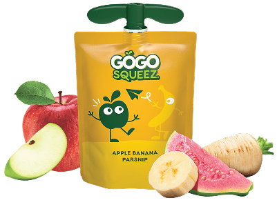 GoGo Squeez Fruit & VeggieZ Apple Banana Parsnip Applesauce Pouch with new logo
