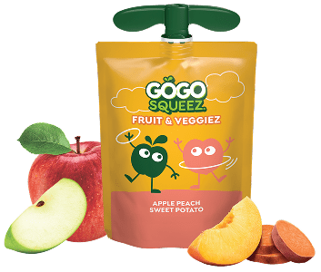 GoGo Squeez Fruit & VeggieZ Apple Peach Sweet Potato Applesauce Pouch with new logo
