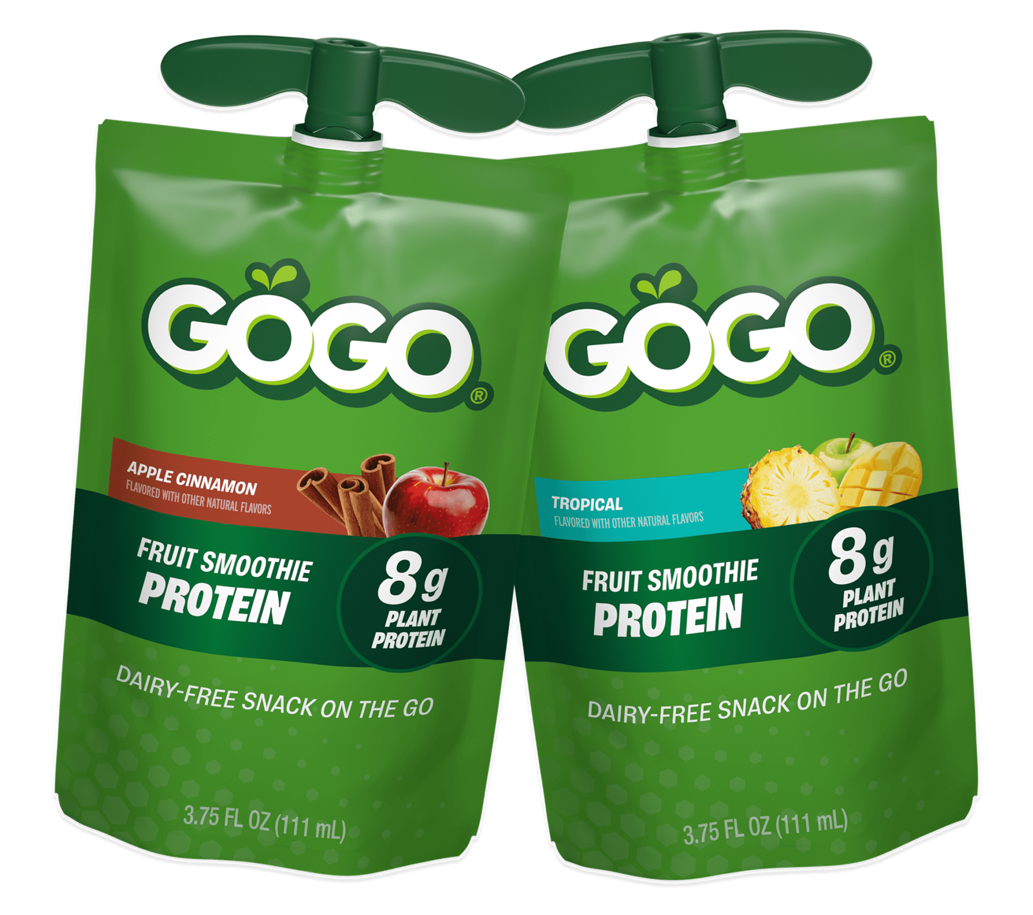GoGo Dairy-Free Protein Apple Cinnamon and Tropical Pouches