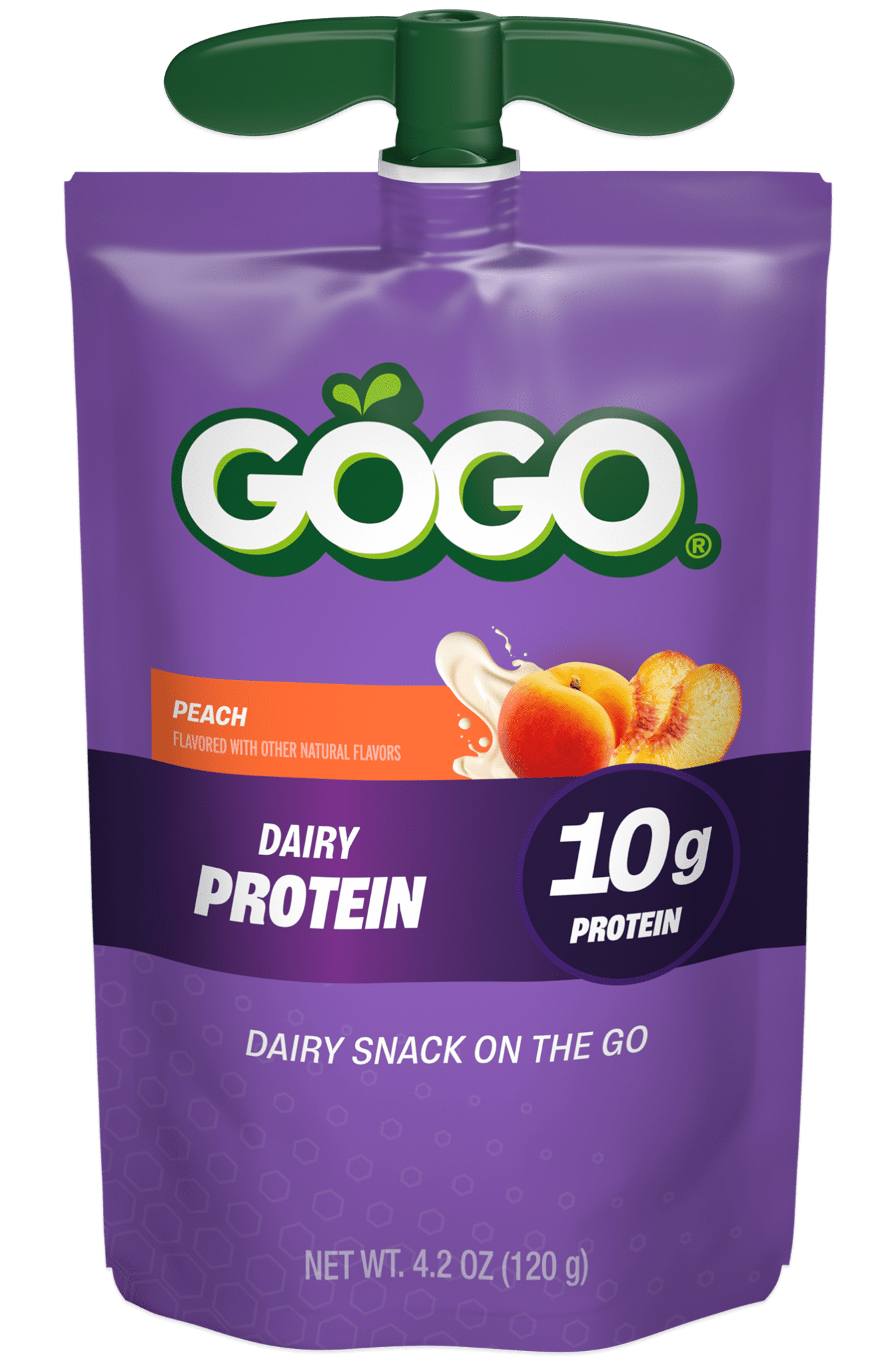 GoGo squeeZ® Pouches Dairy Protein Peach Flavor with new logo