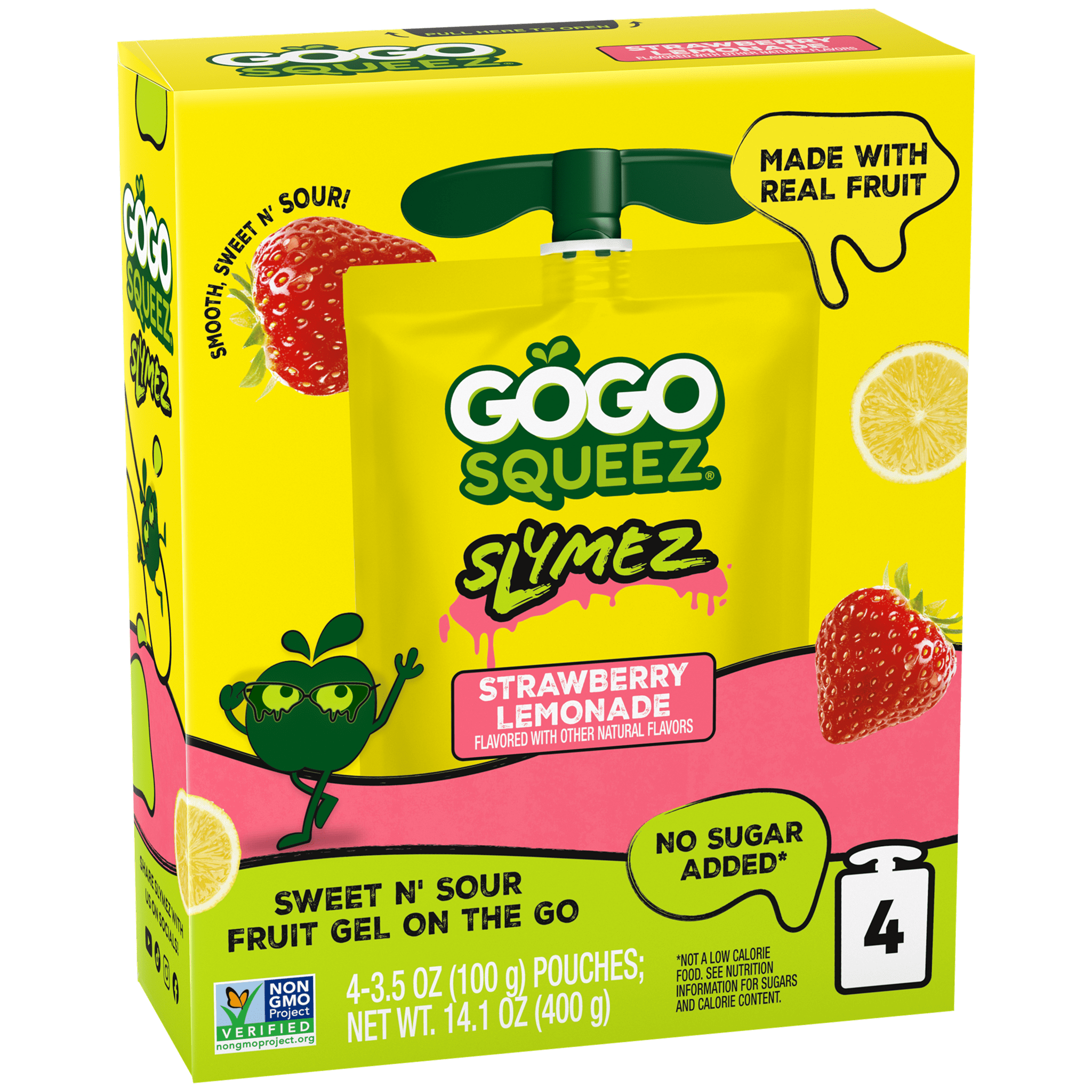 GoGo squeeZ Slymez Strawberry Lemonade 4 Pack — sweet-and-sour fruit gel pouches on the go