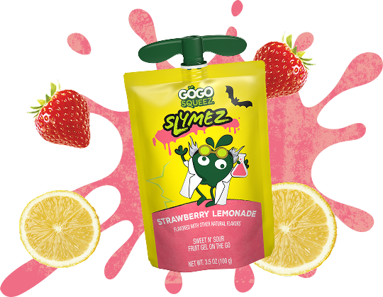GoGo squeeZ SlymeZ Strawberry Lemonade with sweet and sour flavor and a smooth gel texture
